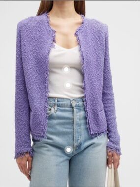 IRO Lavender Bouclé Fringe Open Cardigan